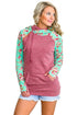 Sexy Mint Floral Splice Purplish Red Drawstring Hoodie
